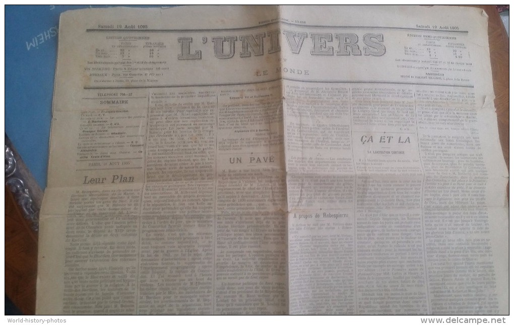 Journal Ancien - L´ UNIVERS - 19 Aout 1905 - Crise Du Patriotisme à L´Ecole - Separation Eglise Etat - Lettres De Russie - Other & Unclassified