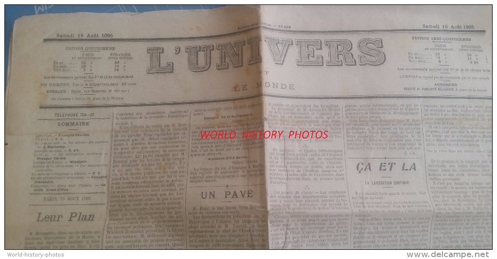 Journal Ancien - L´ UNIVERS - 19 Aout 1905 - Crise Du Patriotisme à L´Ecole - Separation Eglise Etat - Lettres De Russie - Other & Unclassified