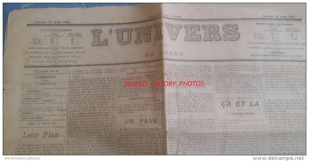 Journal Ancien - L´ UNIVERS - 19 Aout 1905 - Crise Du Patriotisme à L´Ecole - Separation Eglise Etat - Lettres De Russie - Autres & Non Classés