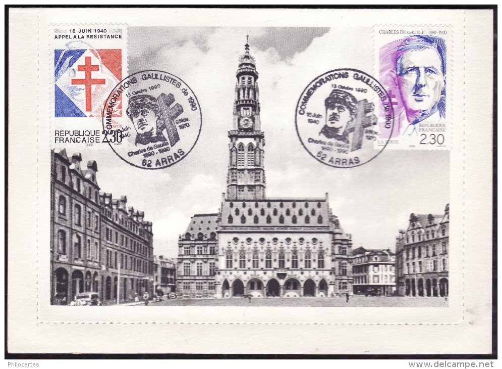 FRANCE  1990  - Commemorations Gaullistes - Sur Carte Lettre Neuve - Arras - Commemorative Postmarks