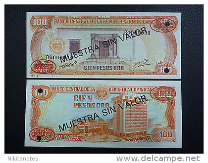 DOMINICAN REPUBLIC NOTE 100 PESOS ORO 1991 SPECIMEN P 136s UNC - Dominicaine