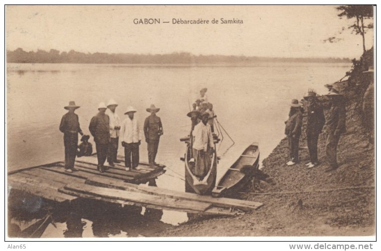 Samkita Gabon, Boat Dock On River, C1910s Vintage Postcard - Gabon