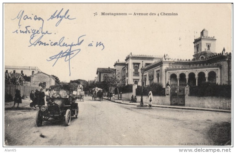 Mostaganem Algeria, Avenue Des 4 Chemins, Auto, Street Scene, C1910s Vintage Postcard - Mostaganem