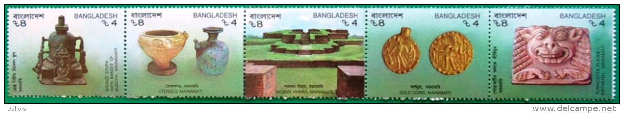 Bangladesh - 1991 - Trésors De Mainamati - Stupa En Bronze, Bol & Pichet, Pièces En Or, Terre Cuite - Neufs - Archéologie