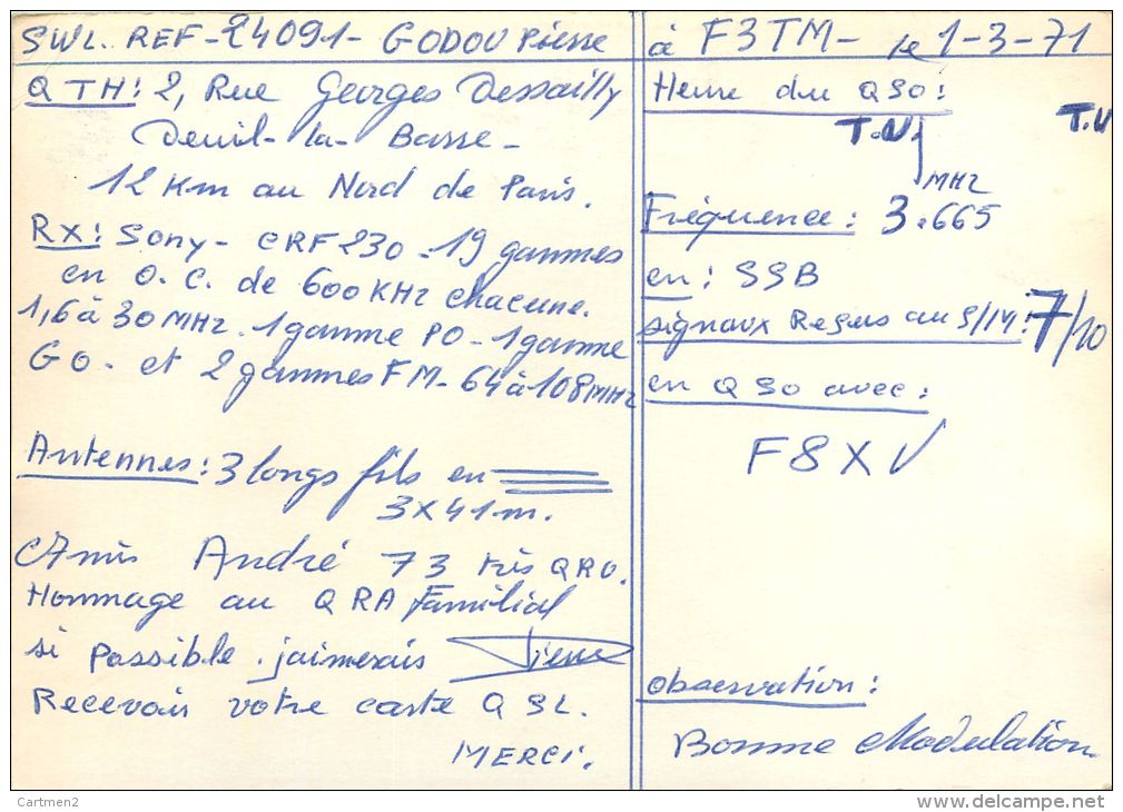 CARTE RADIO AMATEUR QSL PIERRE GODOU DEUIL-LA-BARRE - Radio Amateur