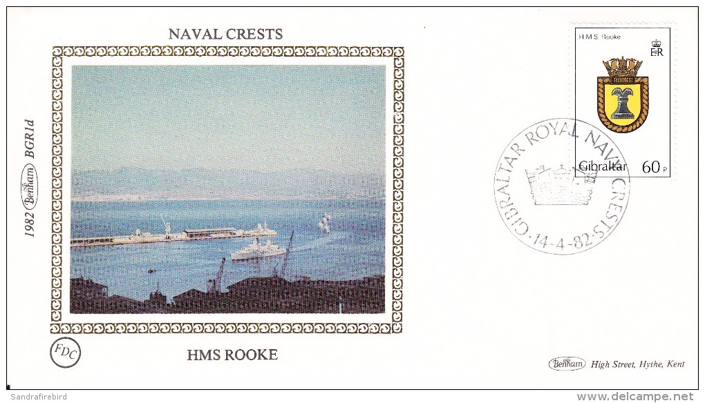 Benham Silk Cover - Naval Crests H.M.S. Rooke- Gibraltar 14th April 1982 - Ships