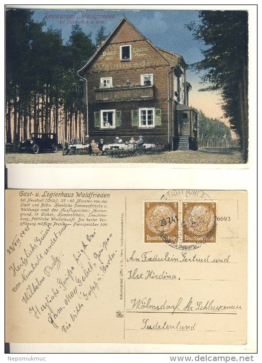AK Rest. Waldfrieden Neustadt/Orla Echt Gel. 29. 7. 1941 Coloriert (324-AK692) - Neustadt / Orla