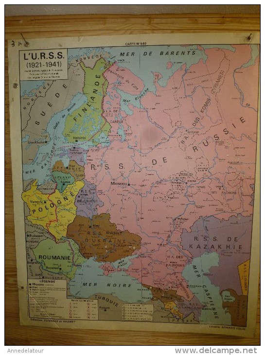 Carte Géographique (120cm x 100cm) Les Démocraties Populaires d'EUROPE et L'URSS de 1921-1941