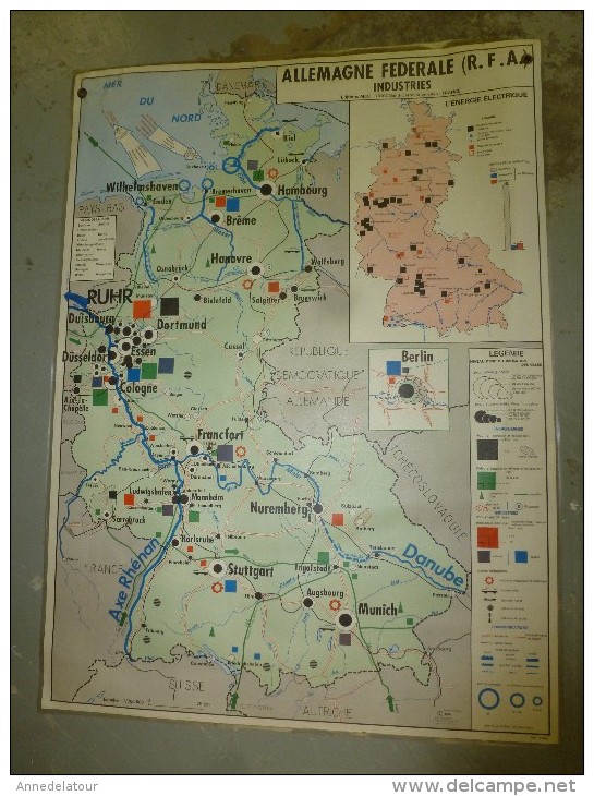 Carte Géographique (124cm X 90cm) Plastifiée 2 Faces  ALLEMAGNE Et  RFA - Cartes Géographiques