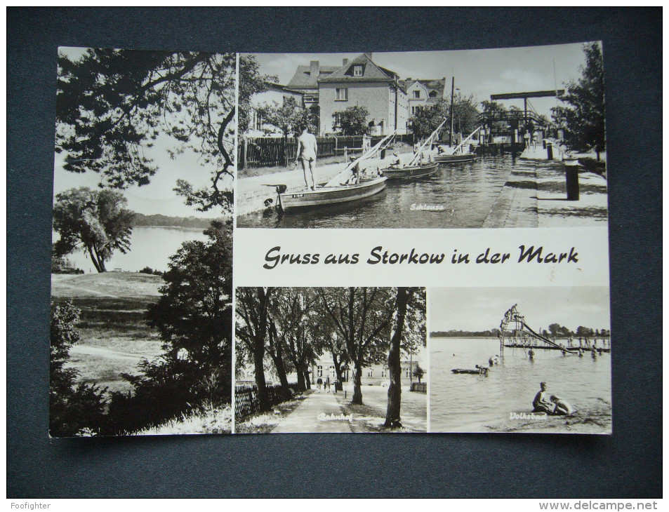 Germany: STORKOW In Der Mark - Schlause, Bahnhof, Volksbad - Mehrbildkarte - Posted 1975 - Storkow