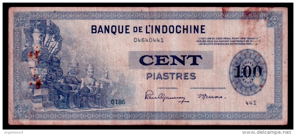 French Indochina 100 Piastres 1945 VG+ - Indochine