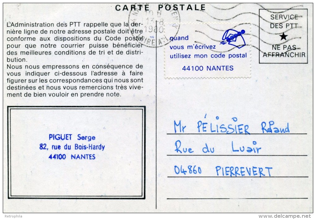 FRANCE - Propagande Du Code Postal Dans Les Années 1970 / 80 - Nantes 44100 - Documents De La Poste