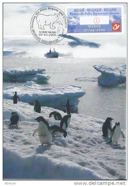 BELGIQUE / BELGIUM (2009) - Carte Maximum Card ATM - Polar Regions & Glaciers - Menen - Penguin, Manchots, Ours, Bear - 2001-2010