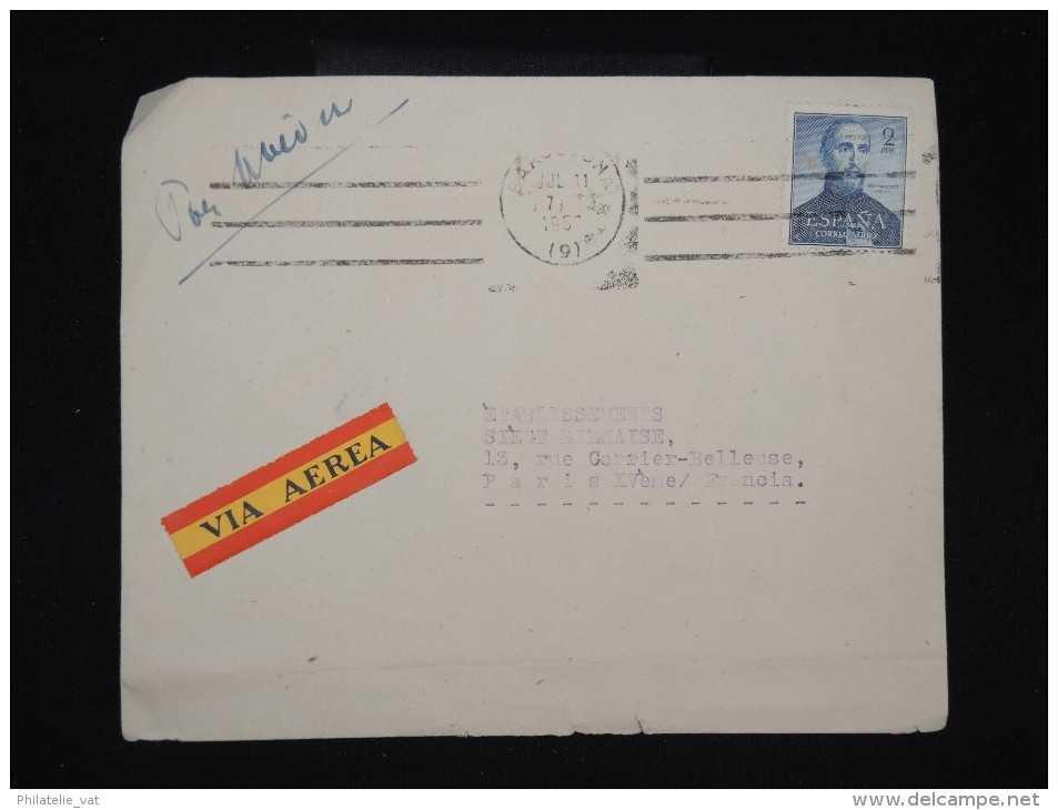 ESPAGNE - Enveloppe De Barcelone Pour Paris En 1950 Par Avion ( étiquette) -  à Voir - Lot P9152 - Covers & Documents
