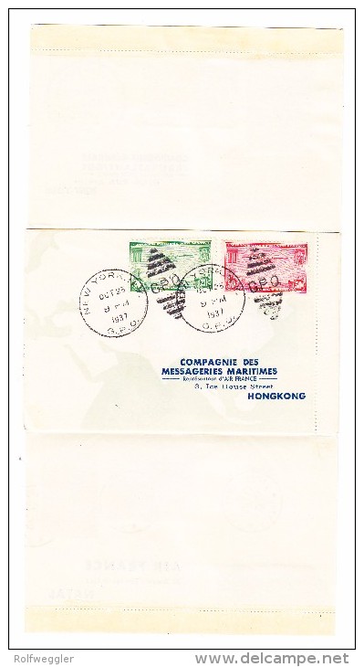 4 Destinationen Faltbrief Ankunft 11.11.1937 Hongkong Aus Paris Via New-York Und Natal - Cartas & Documentos