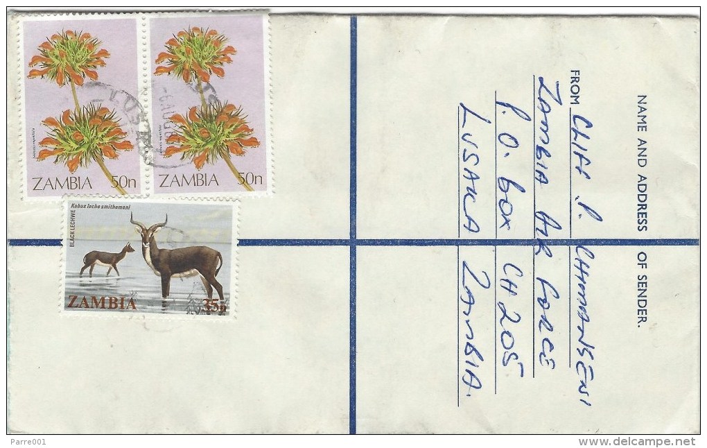 Zambia 1983 Lusaka Lechwe Antilope 35n Flower 50n Registered Stationary Cover - Zambia (1965-...)