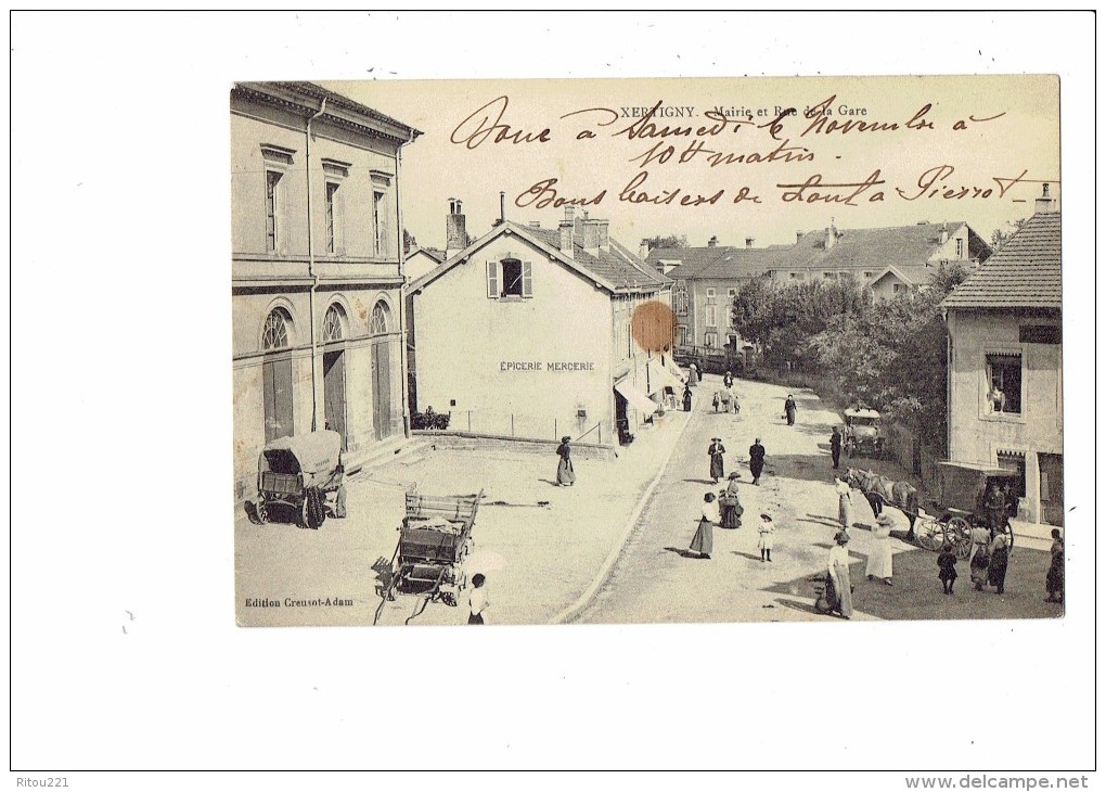 Cpa - 88 - XERTIGNY - Mairie Et Rue De La Gare - Animation Epicerie Mercerie - Xertigny