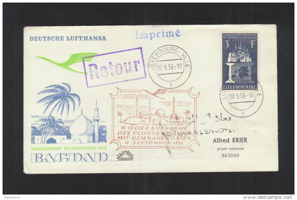 Luxemburg Lufthansa Flug Nach Bagdad 1956 - Briefe U. Dokumente