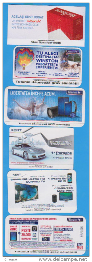 6 CARD LABELS TOBACCO CIGARETTES KENT WINSTON MARLBORO ROMANIA - Labels