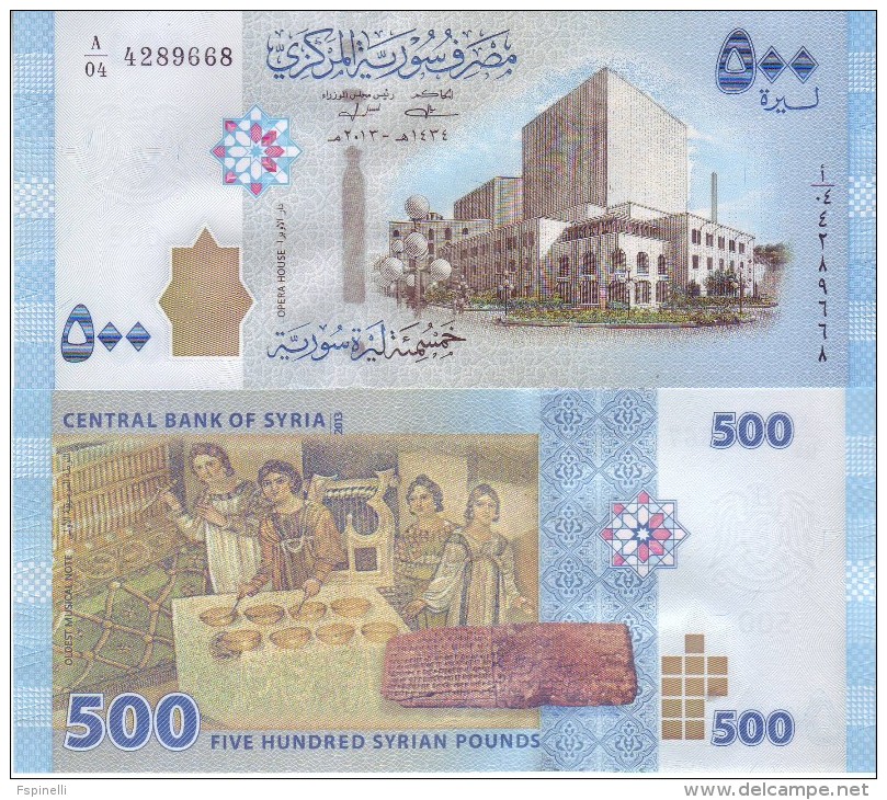 SYRIA  NEW  500  Syrian Pounds 2013  (P115)    "Opera House + Musicians At Back"  UNC - Syrie