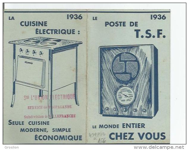 CALENDRIER PUBLICITAIRE (TOUT POUR L´ELECTRICITE) 1936  (CUISINIERE. POSTE DE  TSF) - Formato Piccolo : 1921-40