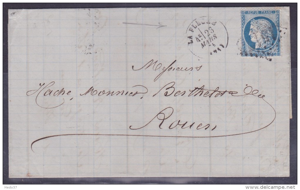 France N°60 Sur Lettre - 1871-1875 Cérès