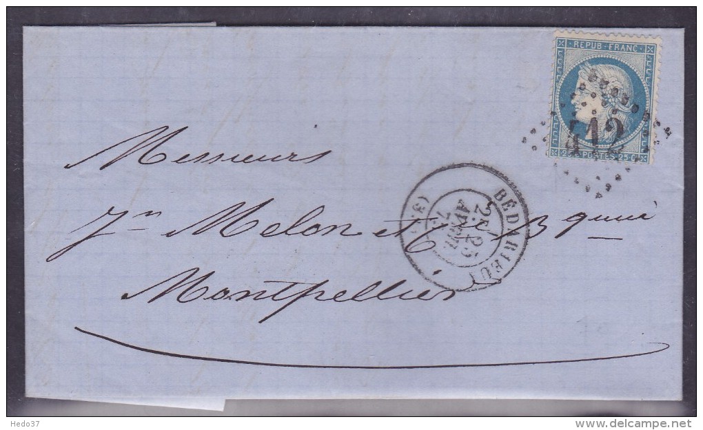 France N°60 Sur Lettre - 1871-1875 Cérès