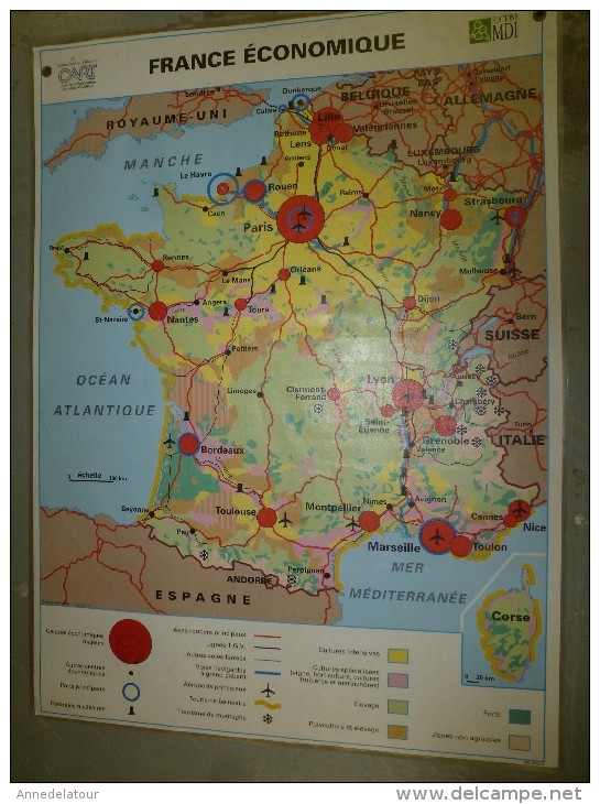 Carte Géographique Couleur (124cm X 90cm) Plastifiée 2 Faces  FRANCE économique Et FRANCE Population - Geographical Maps