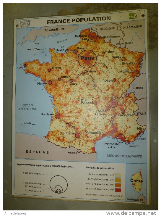 Carte Géographique Couleur (124cm X 90cm) Plastifiée 2 Faces  FRANCE économique Et FRANCE Population - Cartes Géographiques