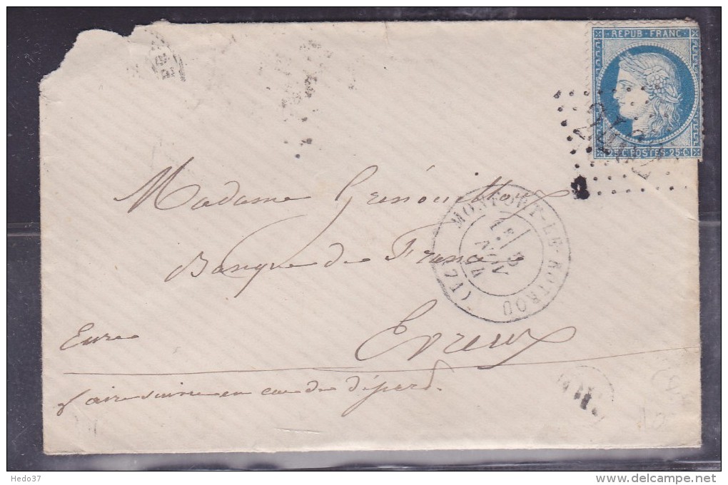 France N°60 Sur Lettre - 1871-1875 Cérès