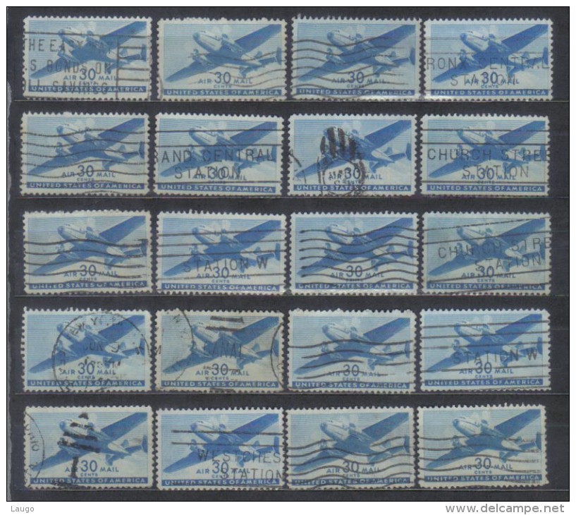 USA Mi 505 Air Mail Aeroplane  30 Cents 1941 FU  20  X, Colour Varietes See Scan - 2a. 1941-1960 Usados