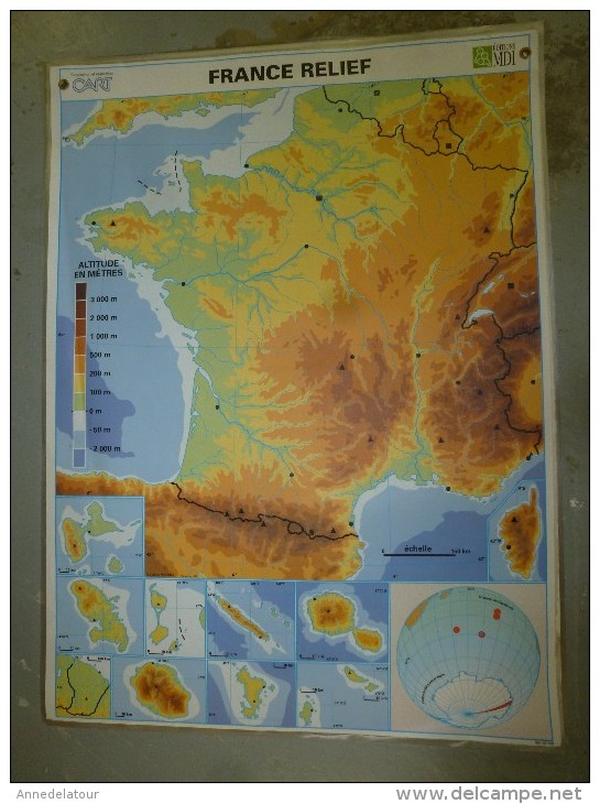 Carte Géographique Couleur (124cm X 90cm) Plastifiée 2 Faces  La FRANCE En Relief ,    La FRANCE Administrative - Geographical Maps