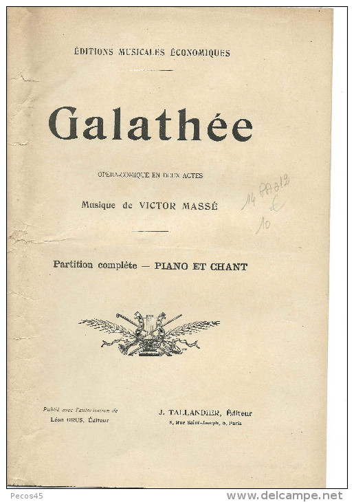 Partition Complète : "Galathée" De Victor MASSE. - M-O