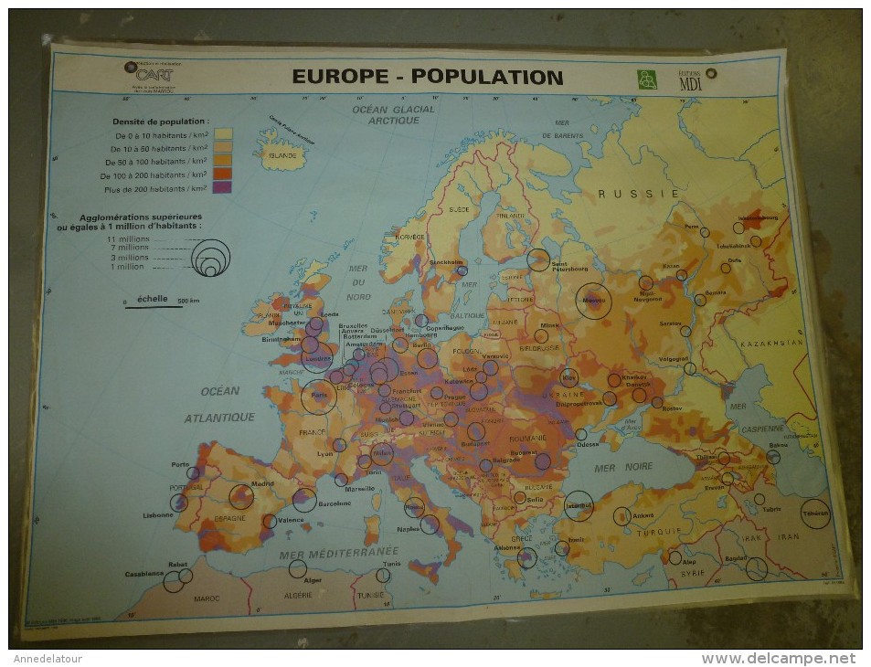 Carte Géographique Couleur (124cm X 90cm) Plastifiée 2 Faces  EUROPE Et Population , EUROPE Et Economie - Cartes Géographiques