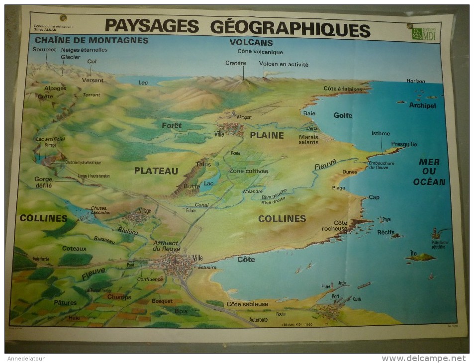 Carte Géographique Couleur (124cm X 90cm) Plastifiée 2 Faces  PAYSAGES GEOGRAPHIQUES - Geographical Maps