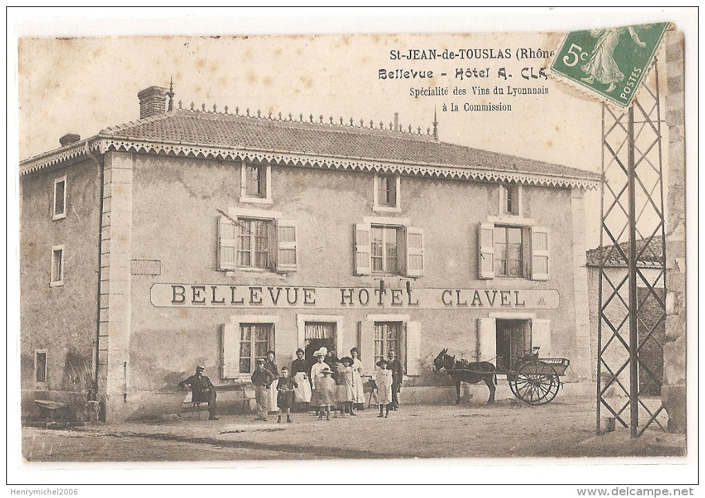 Rhone - 69 - St Jean De Touslas Bellevue Hotel Clavel 1908 Animée - Autres & Non Classés