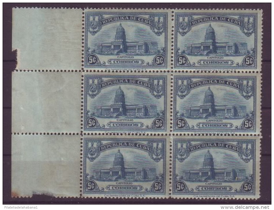 1929-22 CUBA 1929 Ed.236 5c CAPITOL CAPITOLIO NACIONAL BLOCK 6 MNH - Neufs