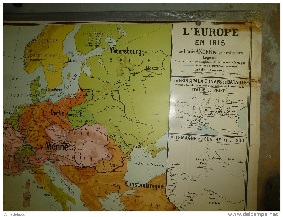 Carte Géographique ancienne (chez Delagrave) par L. André (130cm x 100cm) FRANCE administ en 1789 et l'EUROPE en 1815