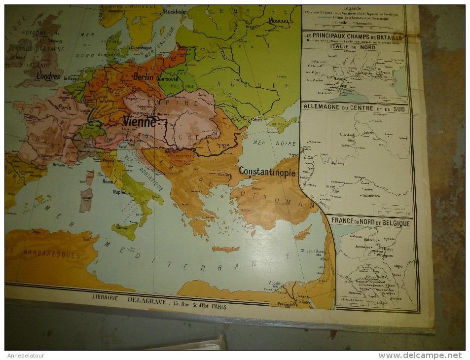 Carte Géographique ancienne (chez Delagrave) par L. André (130cm x 100cm) FRANCE administ en 1789 et l'EUROPE en 1815