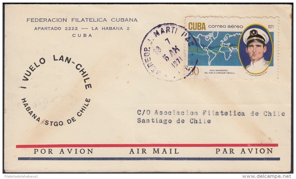 1971-PV-2 CUBA FIRT FLIGHT TO CHILE 1971. PRIMER VUELO A SANTIAGO DE CHILE. - Poste Aérienne