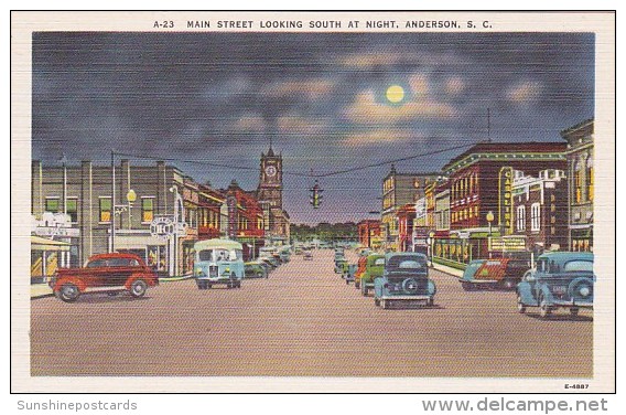 Main Street Looking South At Night Anderson South Carolina - Anderson