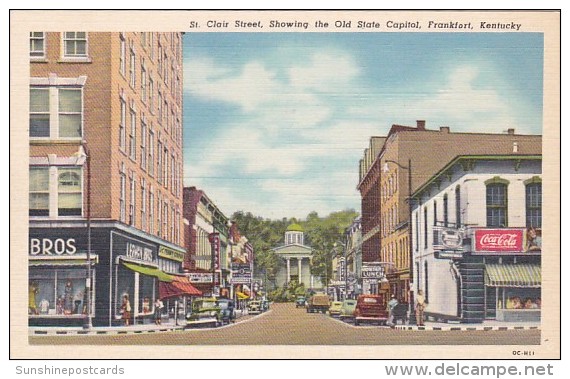 St Clair Street Showing Old State Capitol Frankfort Kentucky Coca Cola Sign Curteich - Frankfort