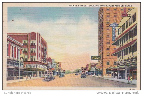 Proctor Street Looking North Port Arthur Texas Curteich - Waco