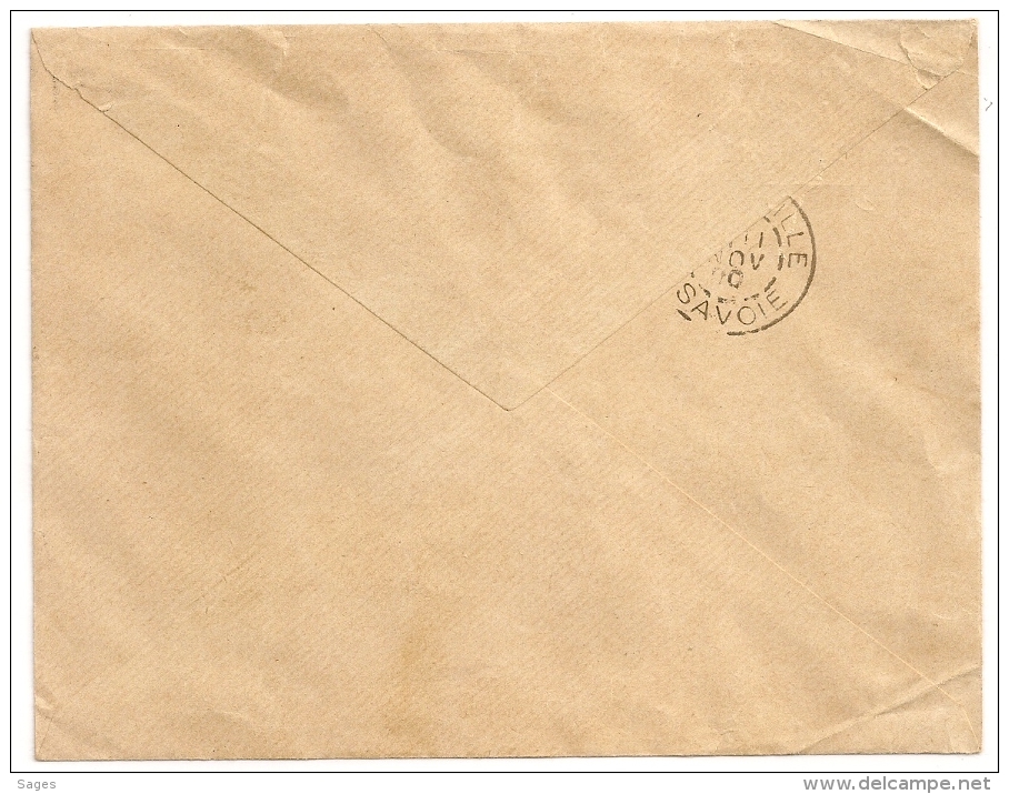 JUGE DE PAIX, UGINE Savoie Au Tarif Papiers D'affaires Sur Enveloppe Au Type SAGE. - 1877-1920: Période Semi Moderne