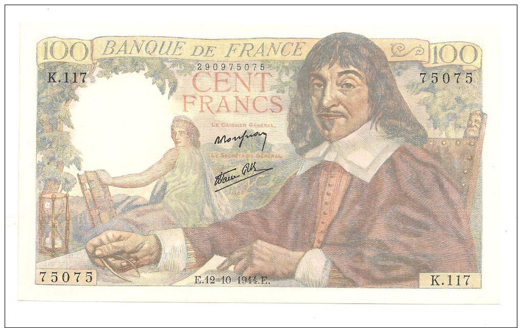 BILLET De 100 Francs  DESCARTES Du 12.10.1944 NEUF. - 100 F 1942-1944 ''Descartes''