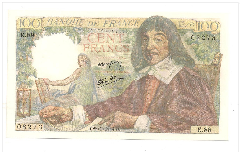 BILLET De 100 Francs  DESCARTES Du 23.03.1944  NEUF. - 100 F 1942-1944 ''Descartes''