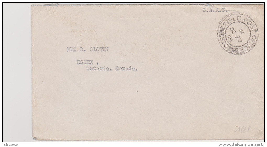 (3311) UK Military Free Shipping Fieldpost Cover FPO 320 To Canada Essex 1944 - Postal History