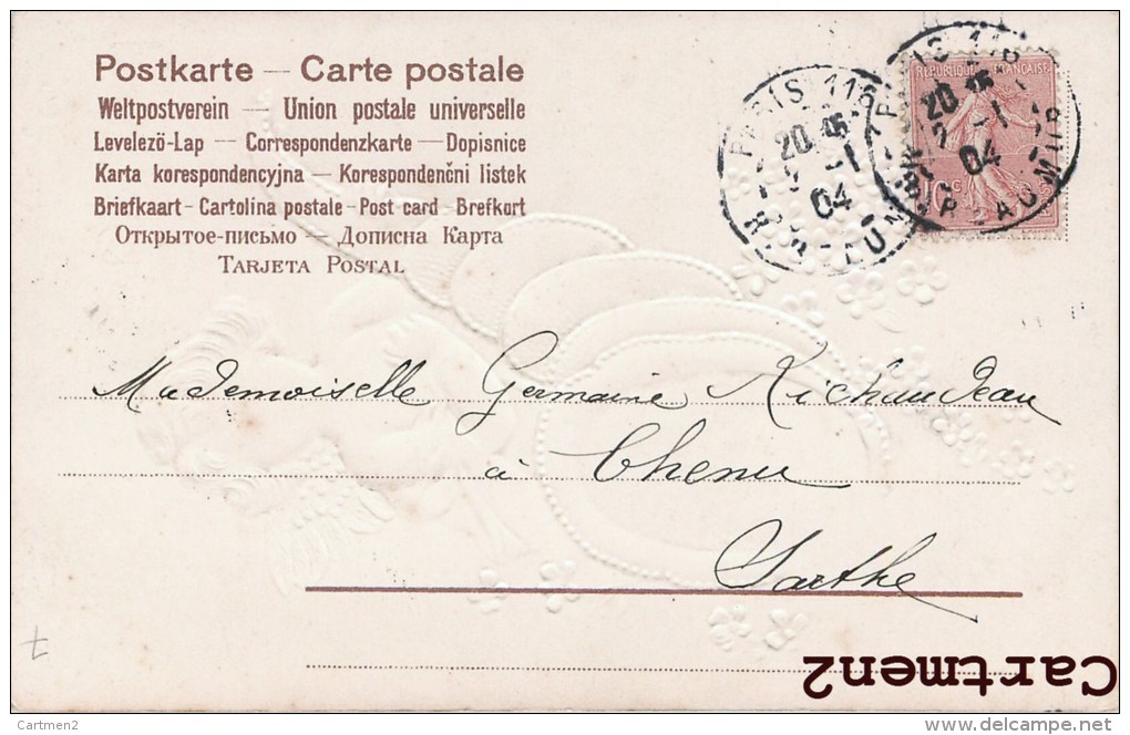 BELLE CPA GAUFFREE :  BONNE-ANNEE 1904 ANGE ANGELOT FLEURS FANTAISIE 1900 - Neujahr