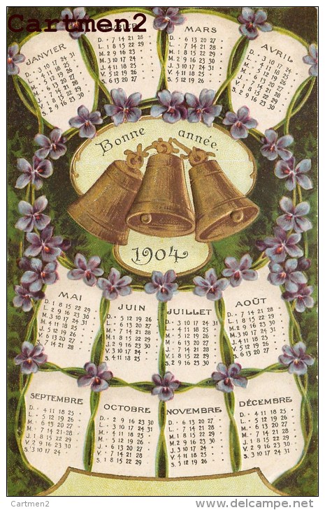 BELLE CPA GAUFFREE : CALENDRIER BONNE-ANNEE 1904 CLOCHES VIOLETTES FANTAISIE 1900 - Neujahr