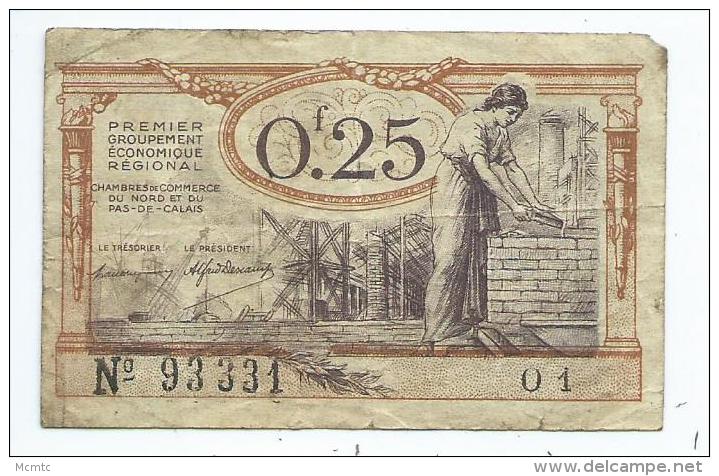 Billet Chambre De Commerce Du Pas De Calais  0,25 Francs  Mauvais état - Handelskammer